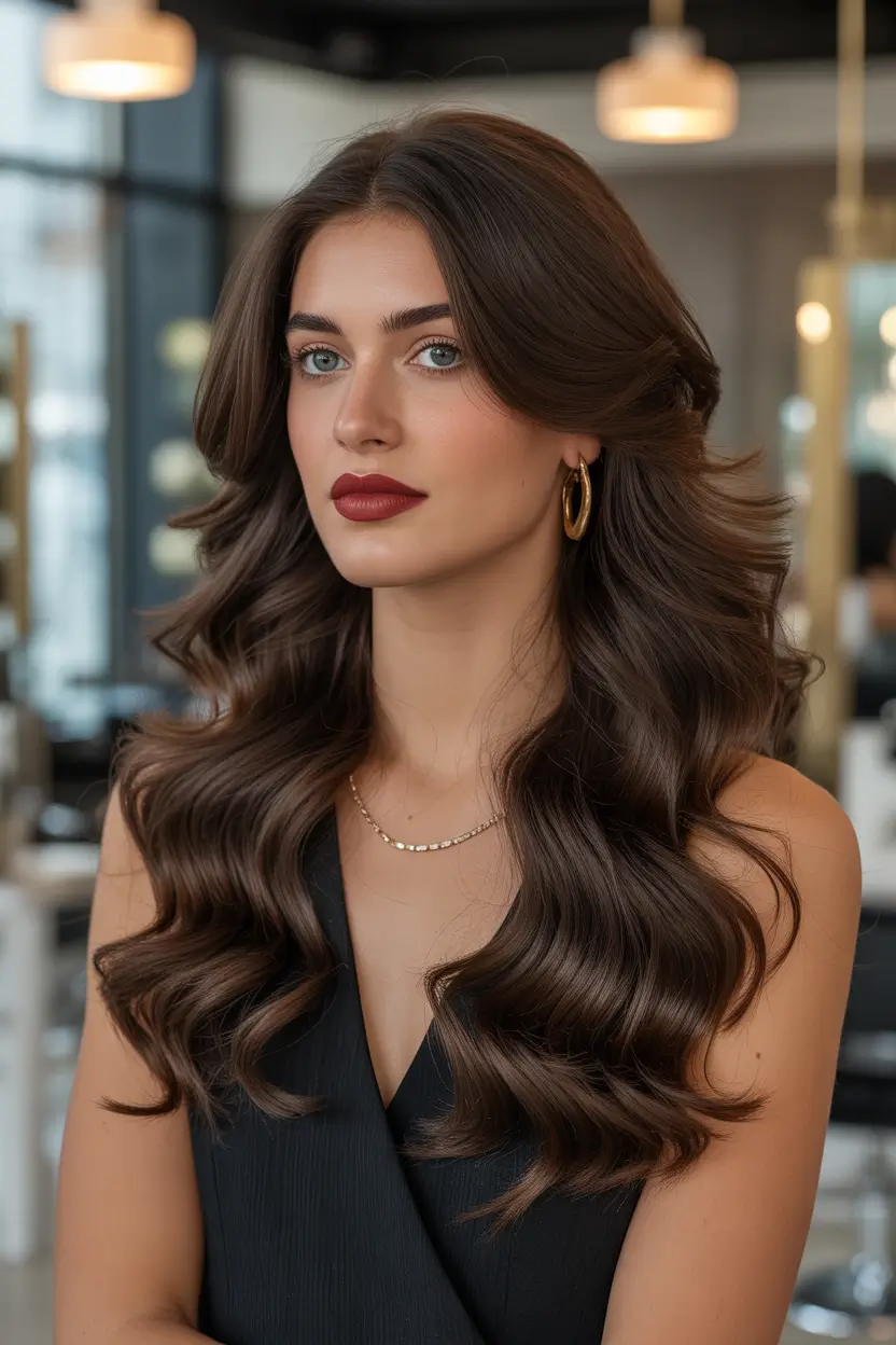 dark brown hair color Soft Contour Brunette With Radiant Dimension