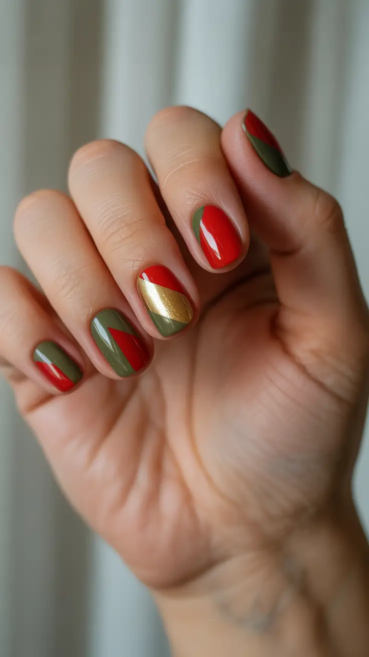 December 2025 Nail Colors Ideas Festive Red and Olive Fusion