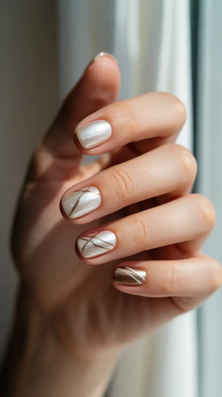 December 2025 Nail Colors Ideas Champagne Pearl Lines