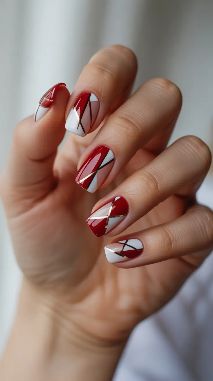 December 2025 Nail Colors Ideas Red Geometry Luxe