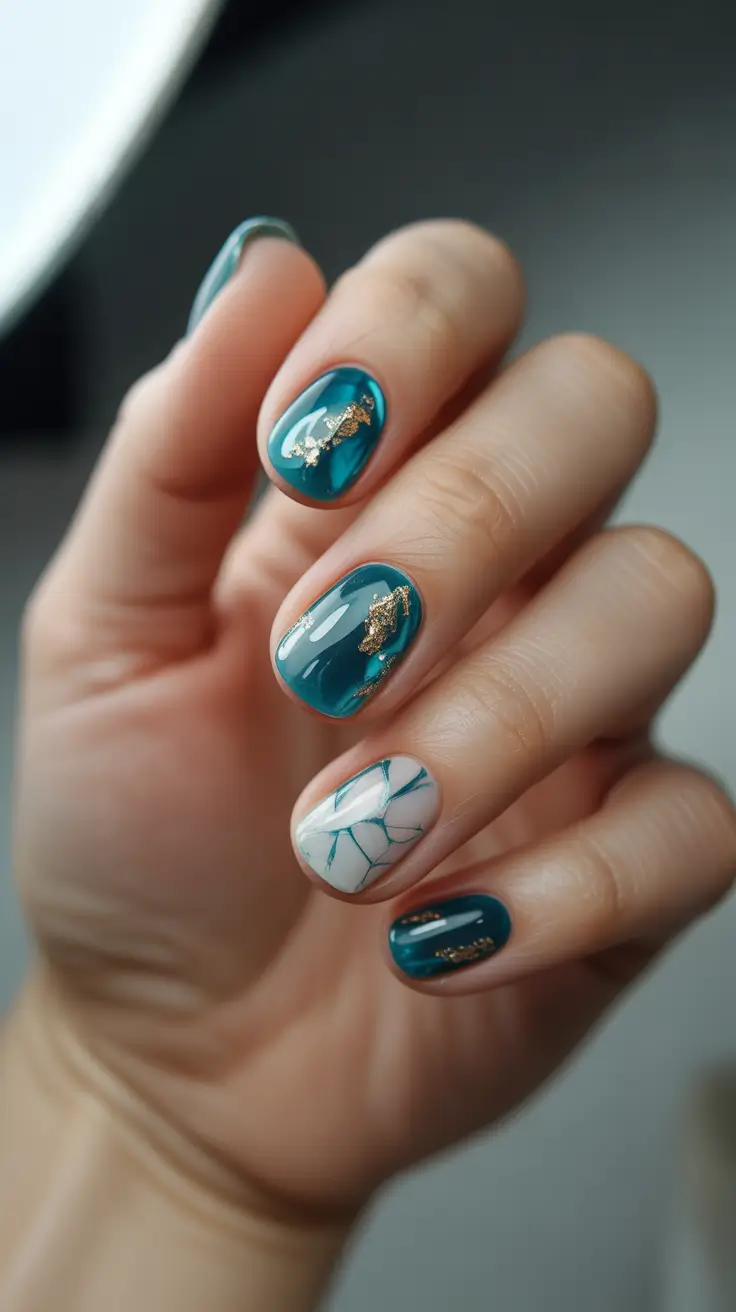 December 2025 Nail Colors Ideas Emerald Glass and Gold Dust