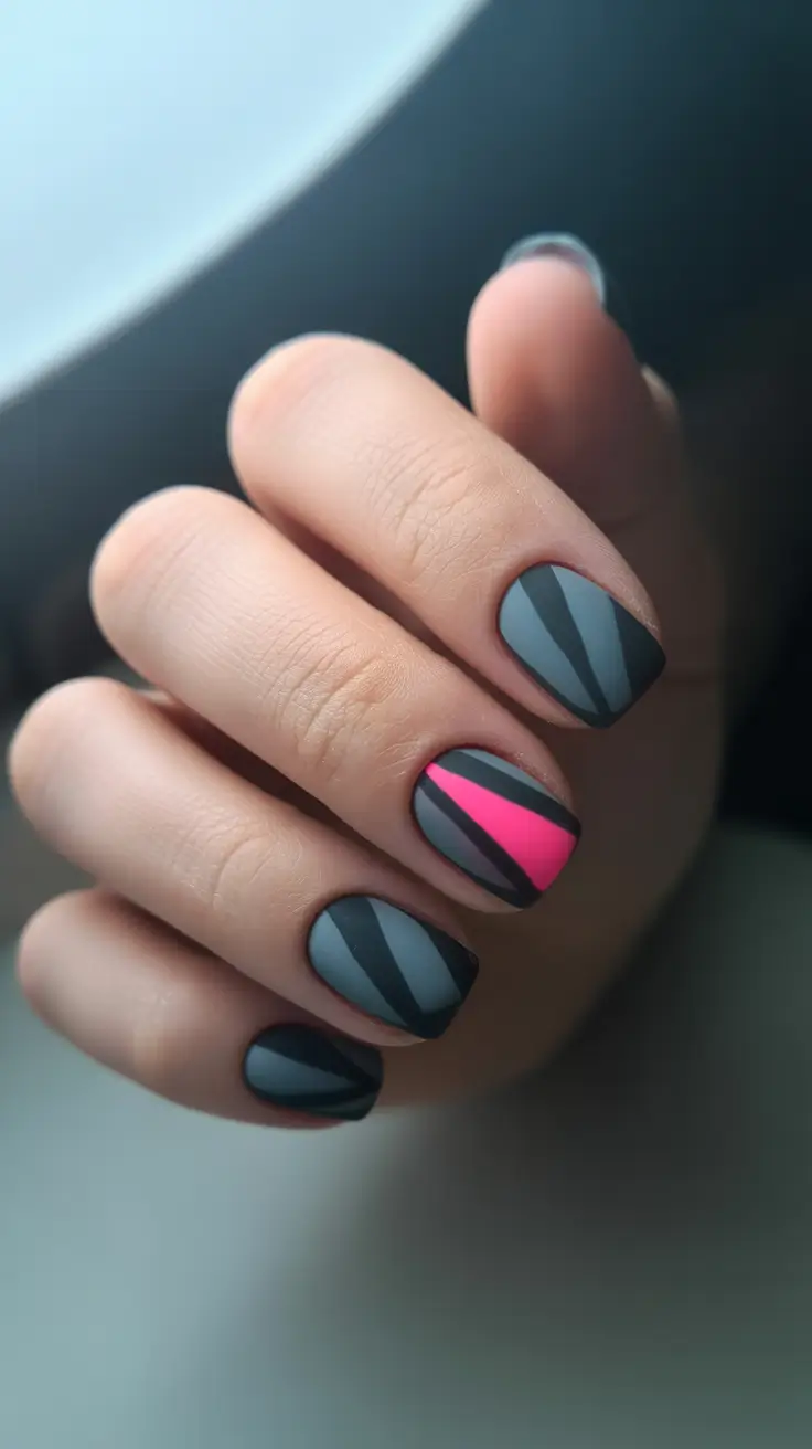 December 2025 Nail Colors Ideas Matte Charcoal Stripes