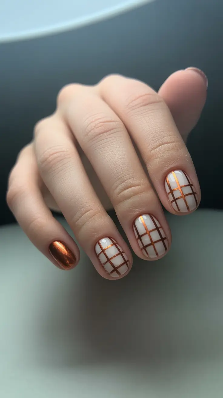 December 2025 Nail Colors Ideas Copper Grid Glow