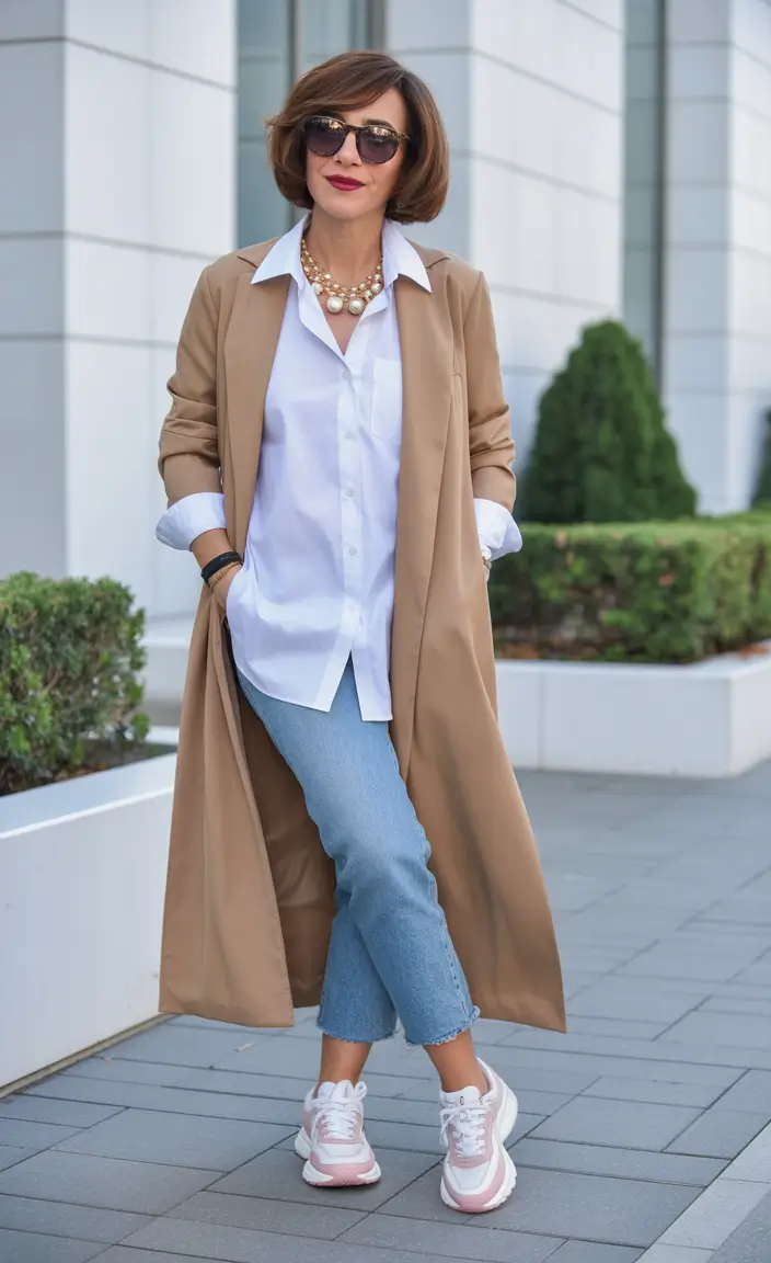 outfits for women over 40 Camel Coats and Modern Classics
