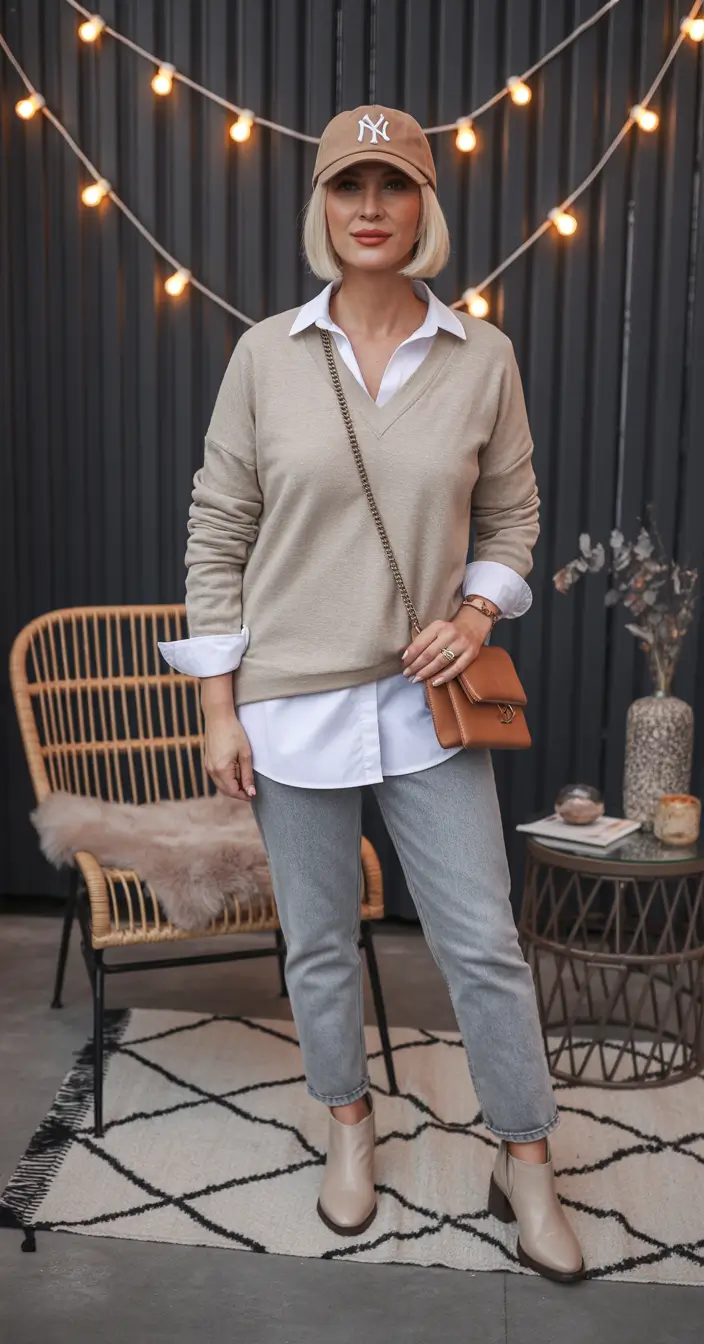 outfits for women over 40 Baseball Cap Chic