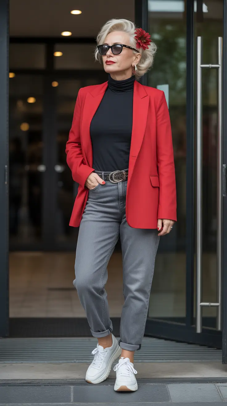 outfits for women over 40 Red Revival The Power of Contrast