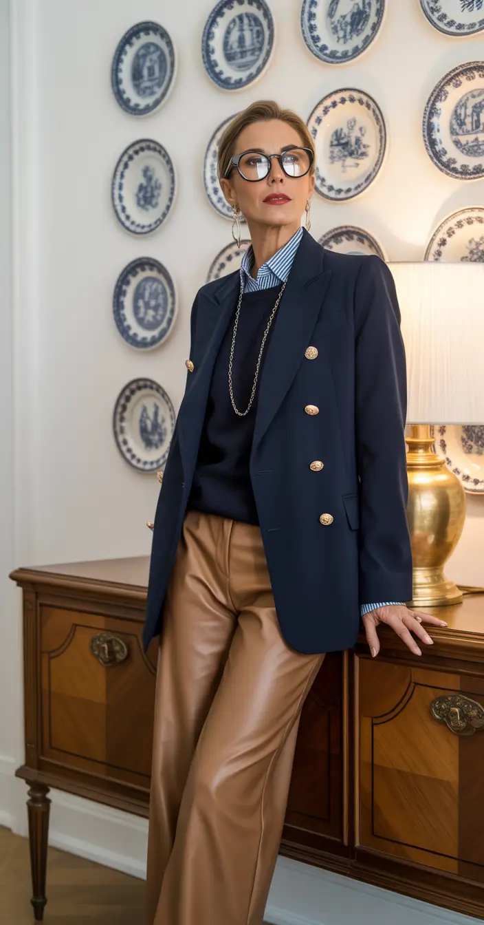 outfits for women over 40 Polished Power Navy and Camel Harmony