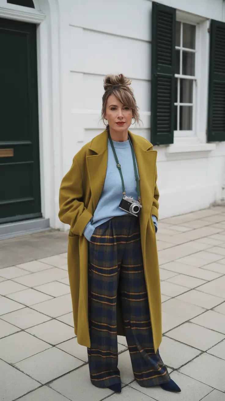 outfits for women over 40 Playful Checks and Winter Light