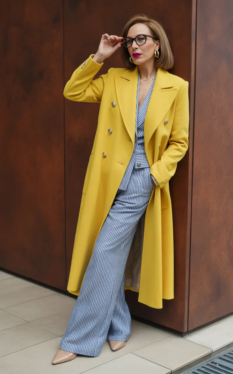 outfits for women over 40 Yellow Confidence and Sharp Lines
