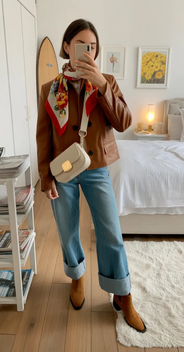 mom outfits Retro Accents With Fresh Denim