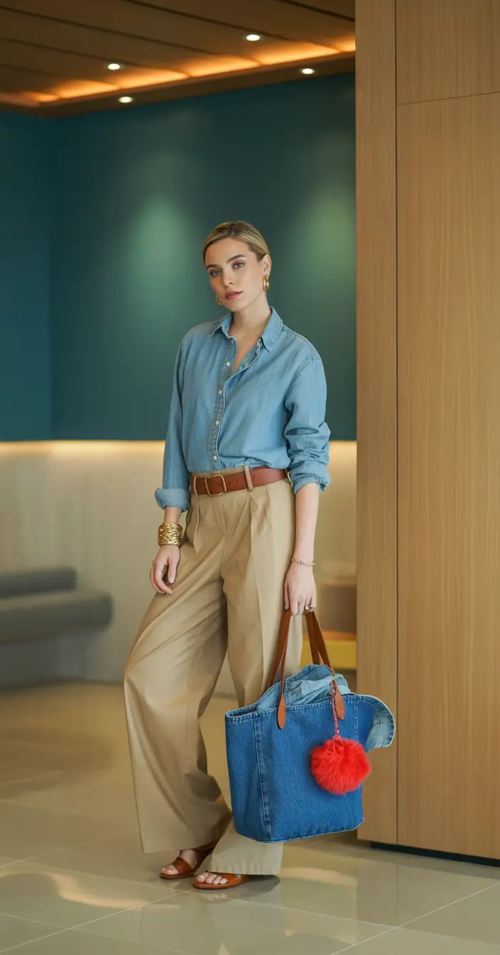 mom outfits Denim on Beige: Effortless and Refined