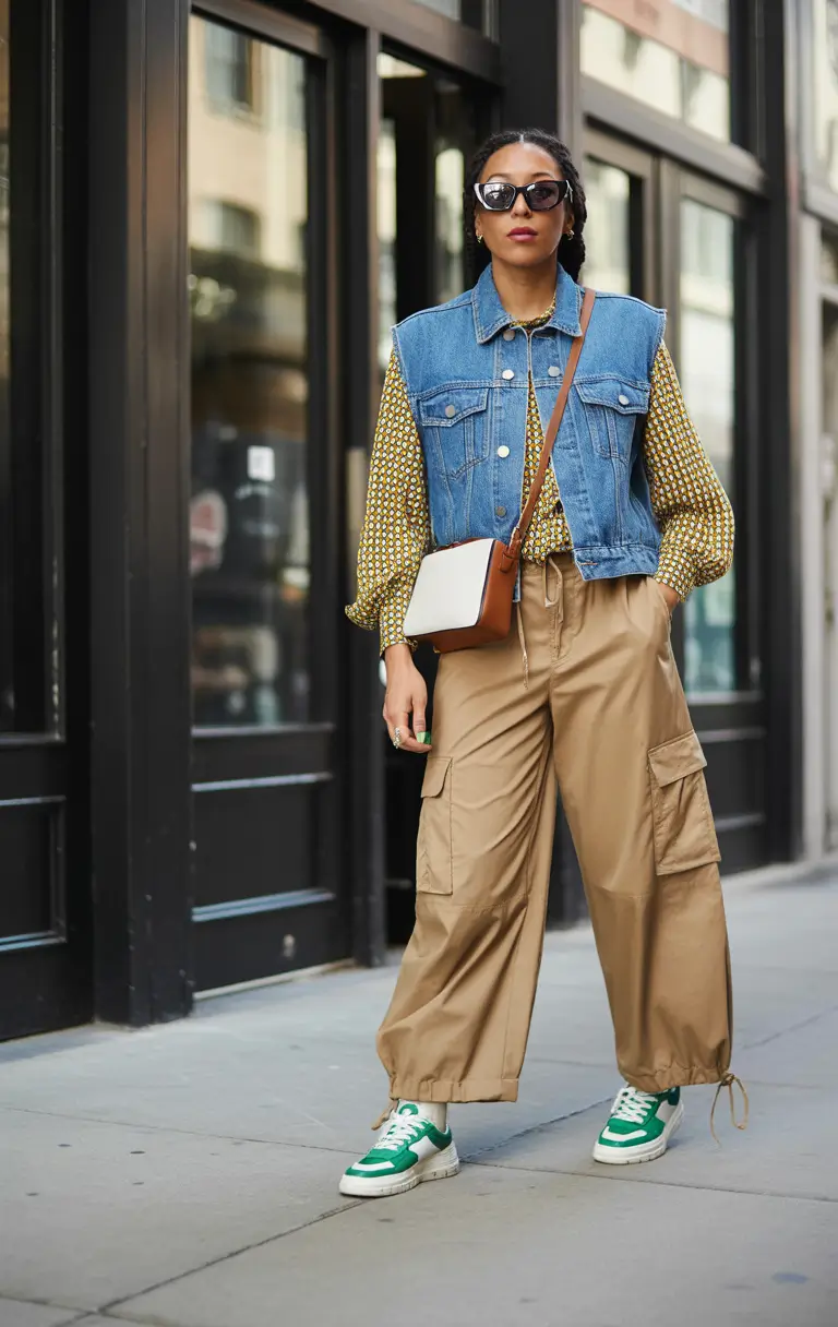 mom outfits Utility Chic with a Playful Twist