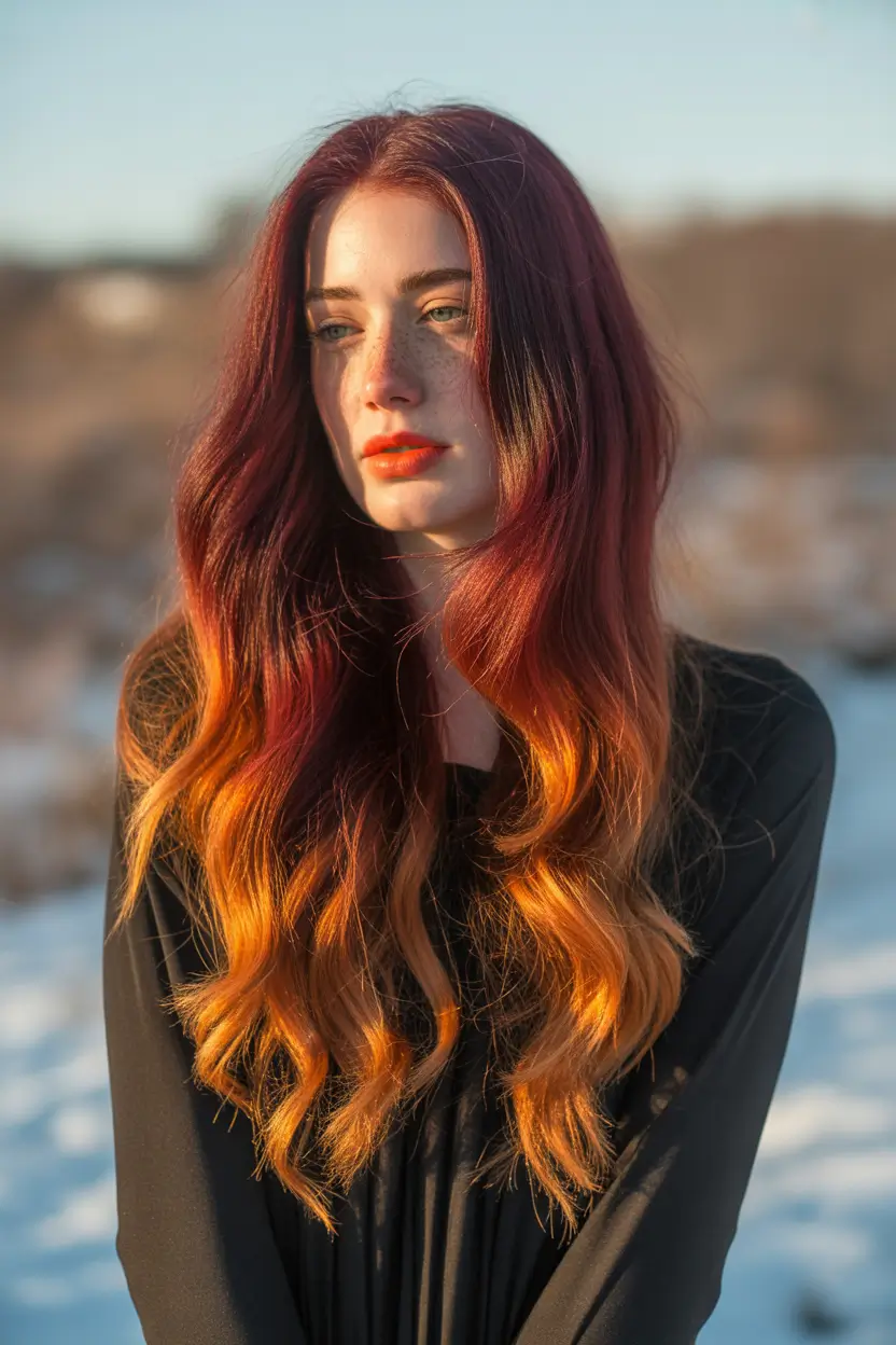 hair color ideas Fiery wine ombre for dramatic seasonal color