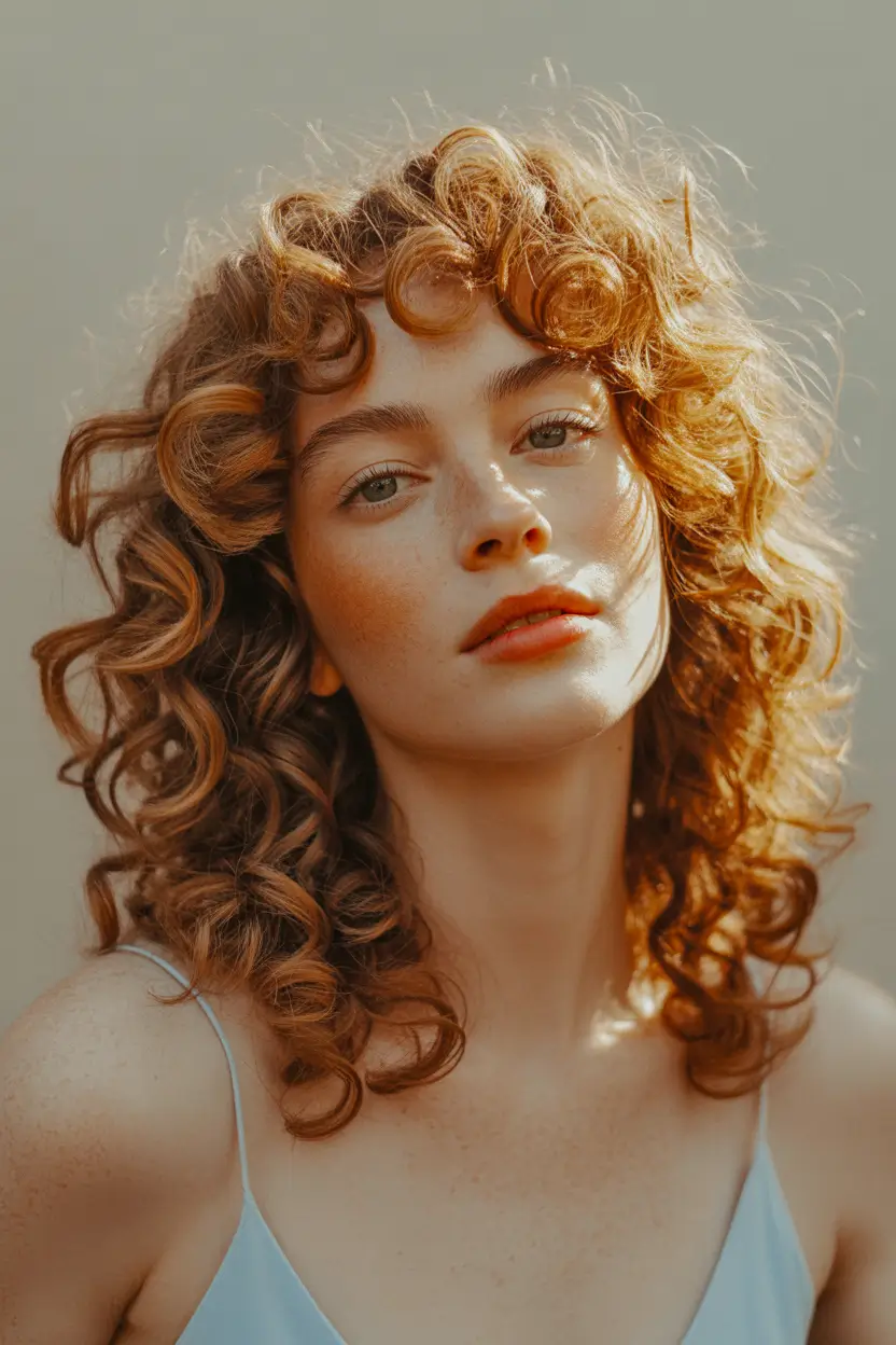 hair color ideas Honey curls with soft golden radiance