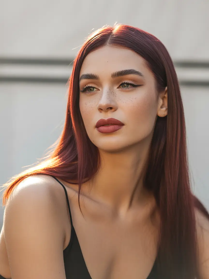 hair color ideas Deep ruby shine for sleek modern confidence