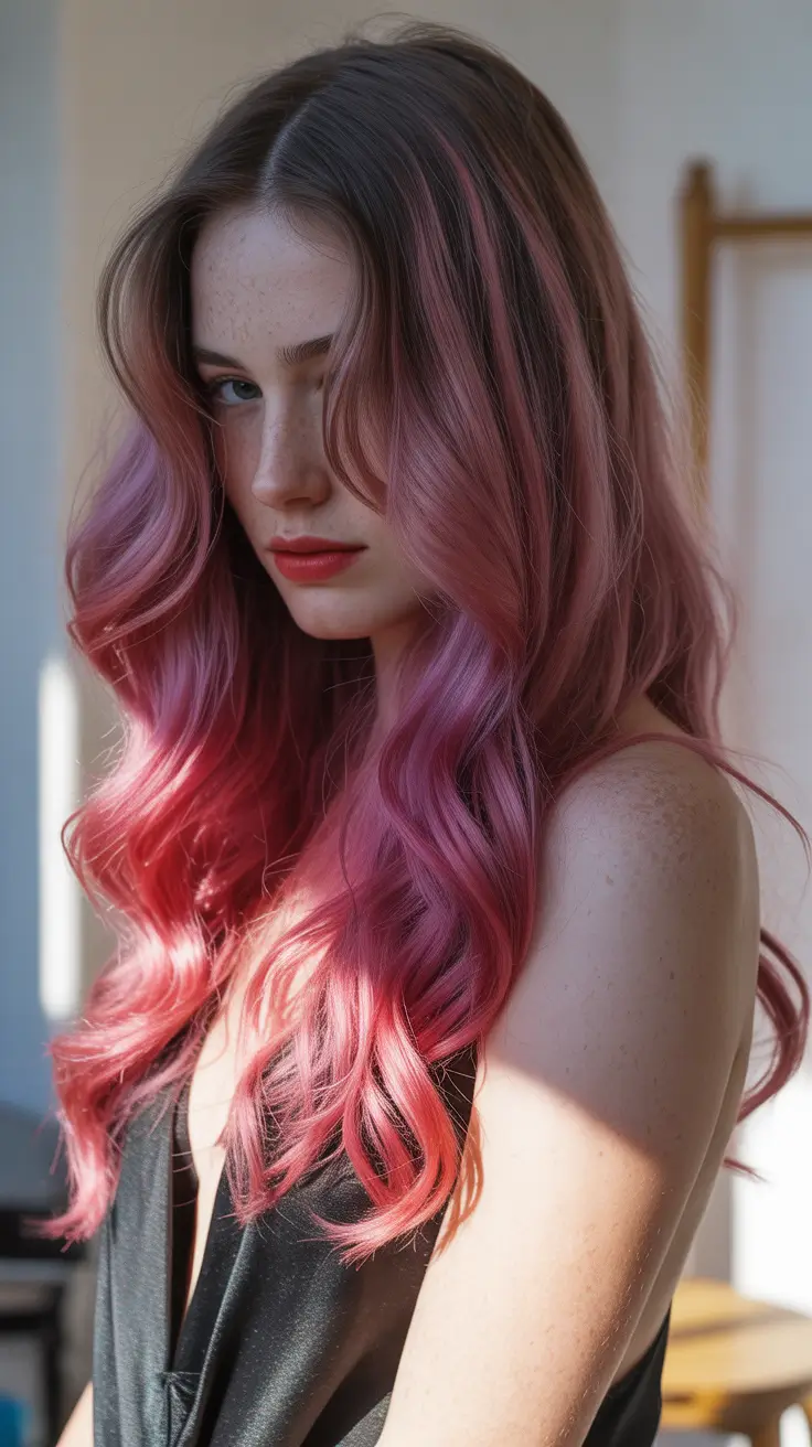 hair color ideas Rosy melted ends with soft glamour energy
