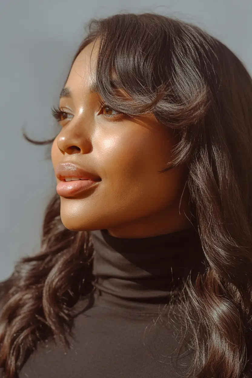 hair color ideas Glossy espresso waves with effortless sophistication