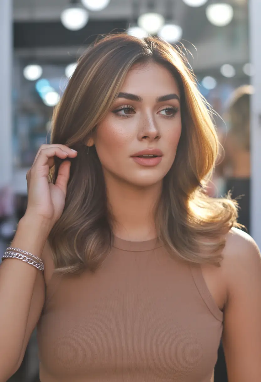 hair color ideas Neutral caramel melt with modern softness