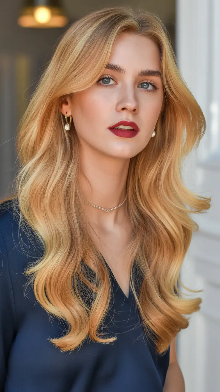 honey blonde hair color Warm Sunrise Honey Waves