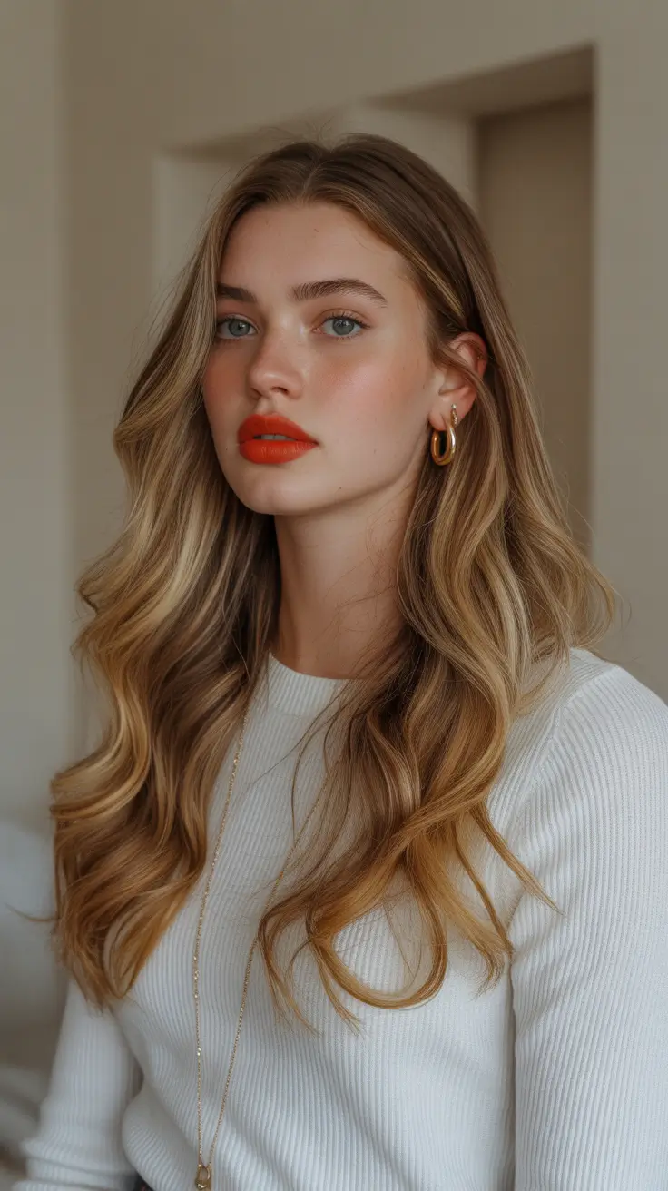honey blonde hair color Soft Honey Caramel Waves With Natural Texture