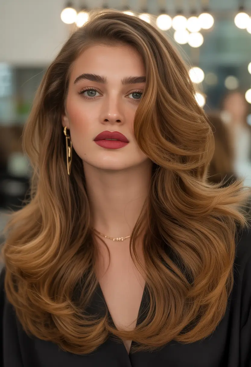 honey brown hair color 2026 Voluminous Honey Gold Glam Waves