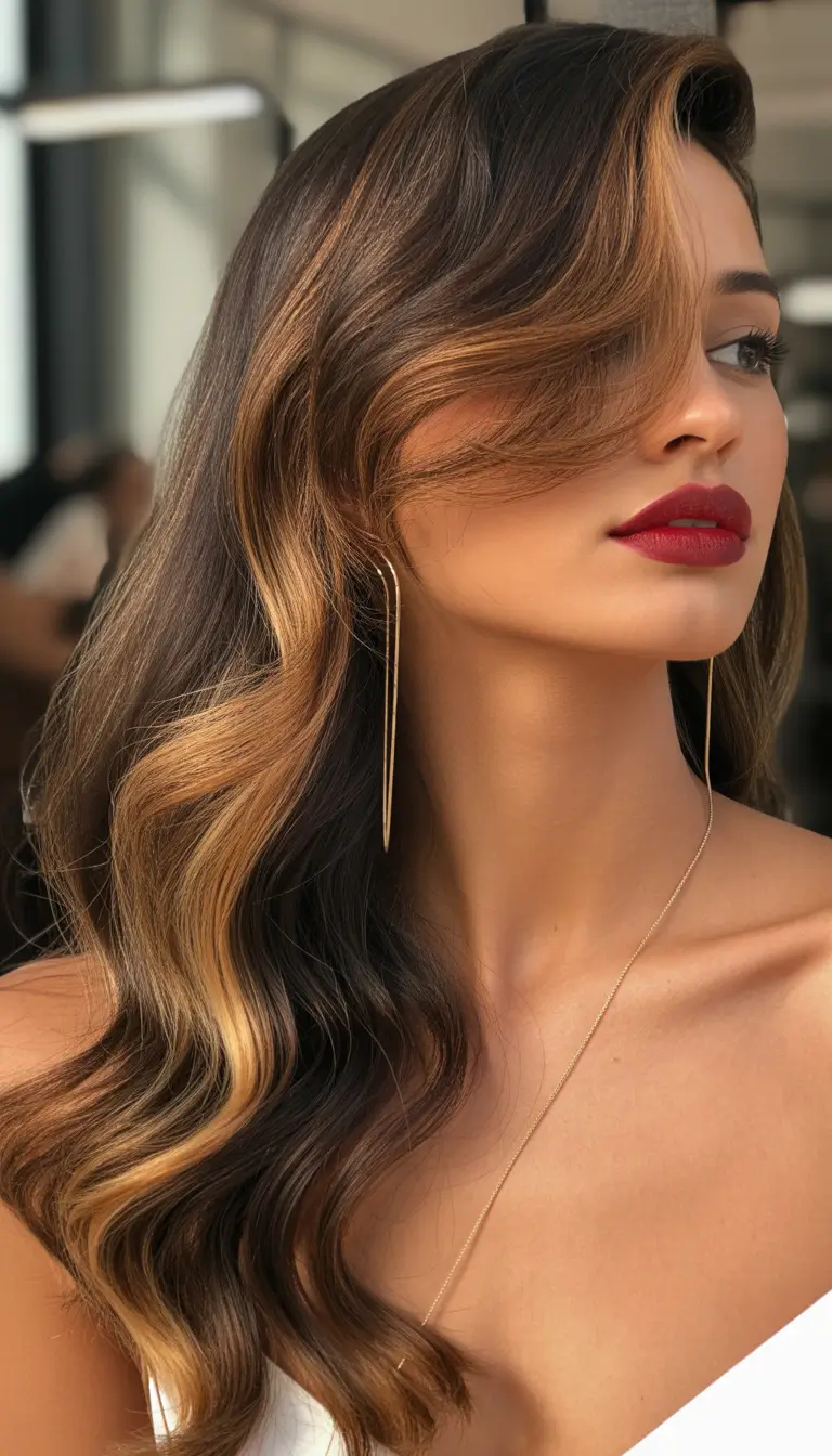 honey brown hair color 2026 High Contrast Honey Caramel Waves