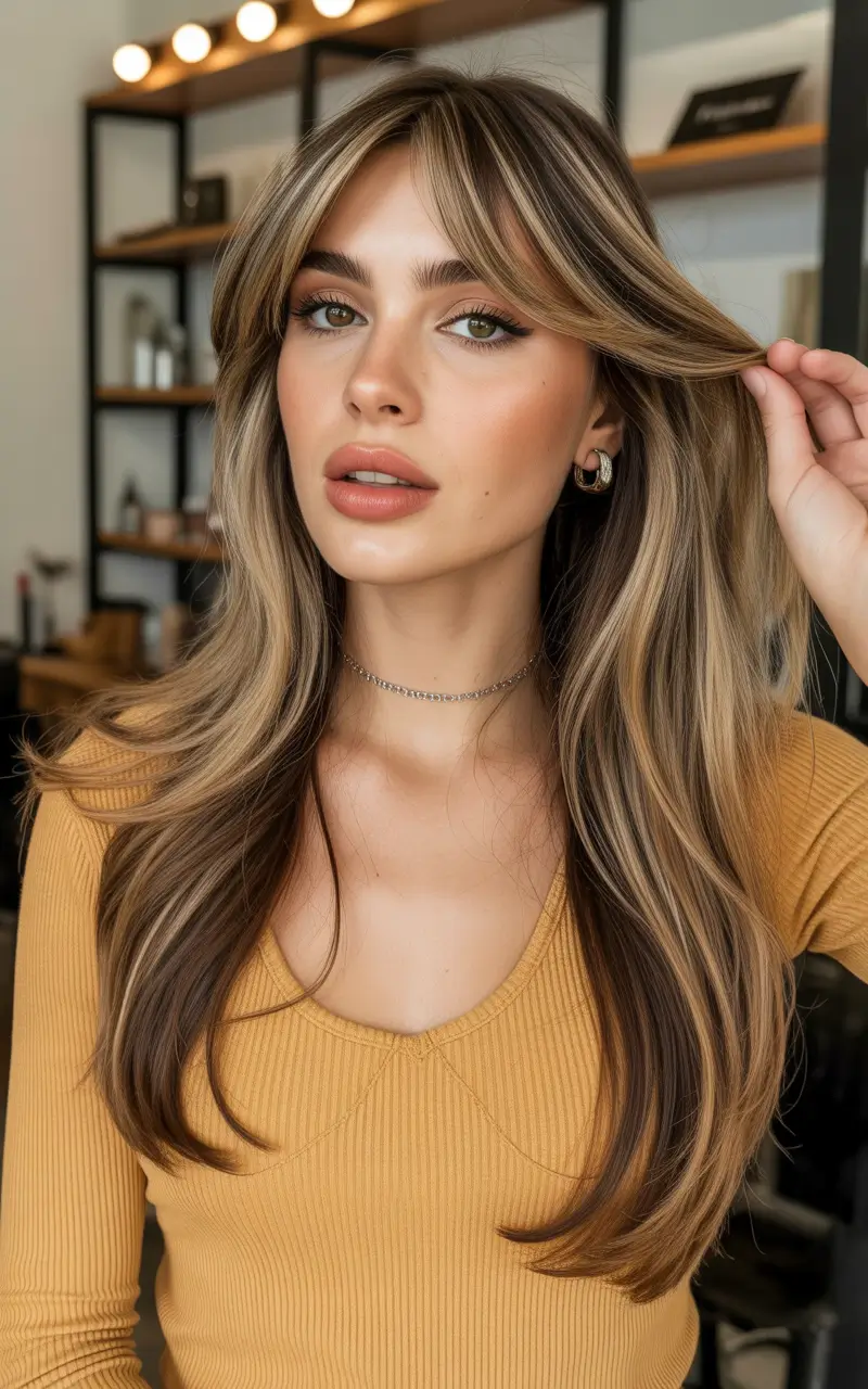 honey brown hair color 2026 Face Framing Honey Highlights With Soft Curtain Movement