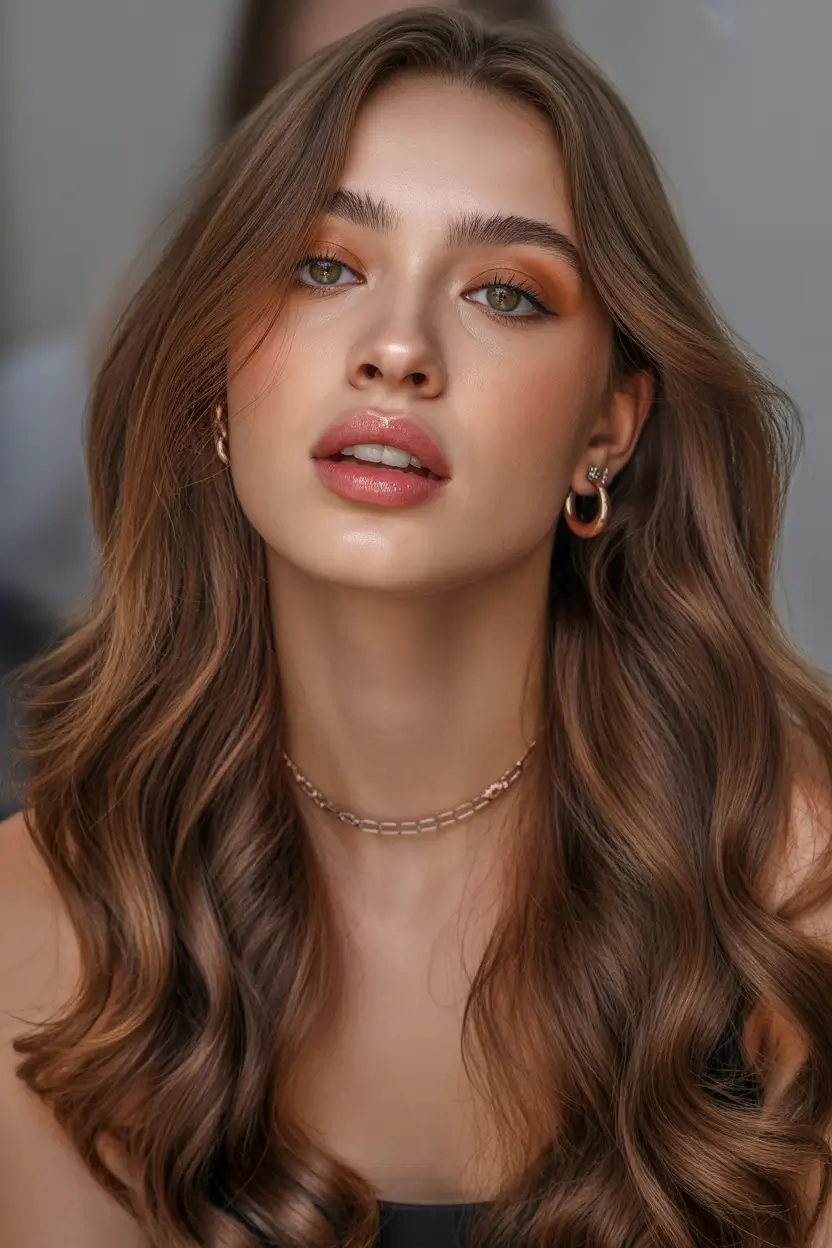 honey brown hair color 2026 Soft Warm Honey Curls With Peachy Glow