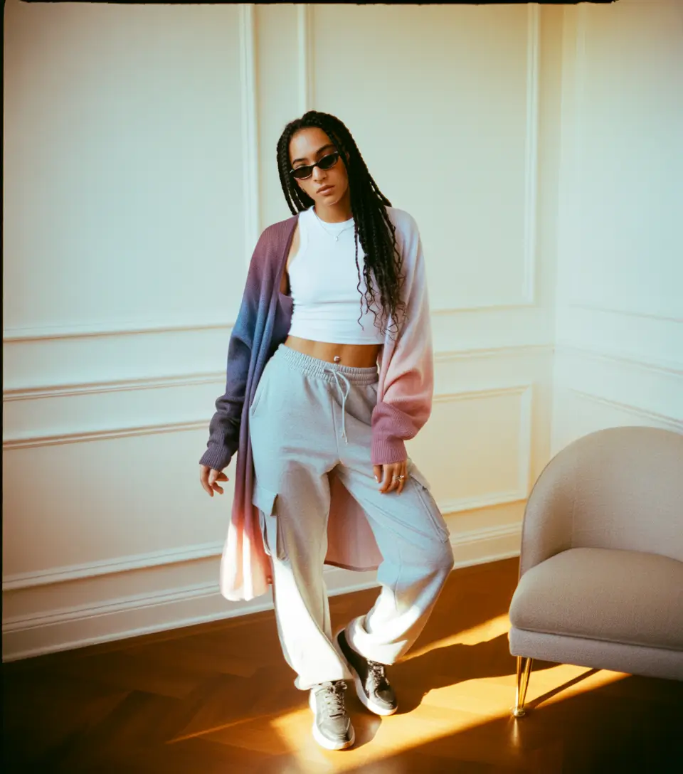 lazy day outfits ideas 2026 Gradient cozy with a city calm