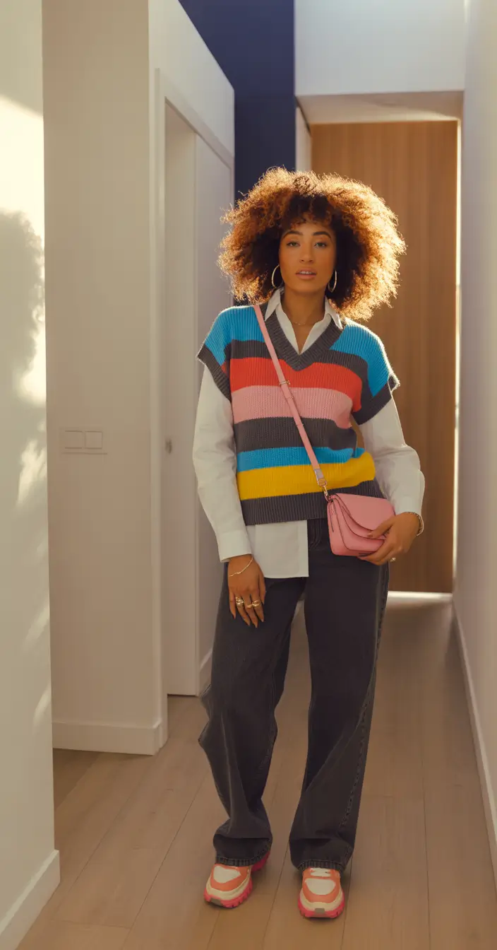 lazy day outfits ideas 2026 Color stripe confidence