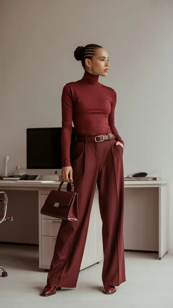 office outfits monochrome wine