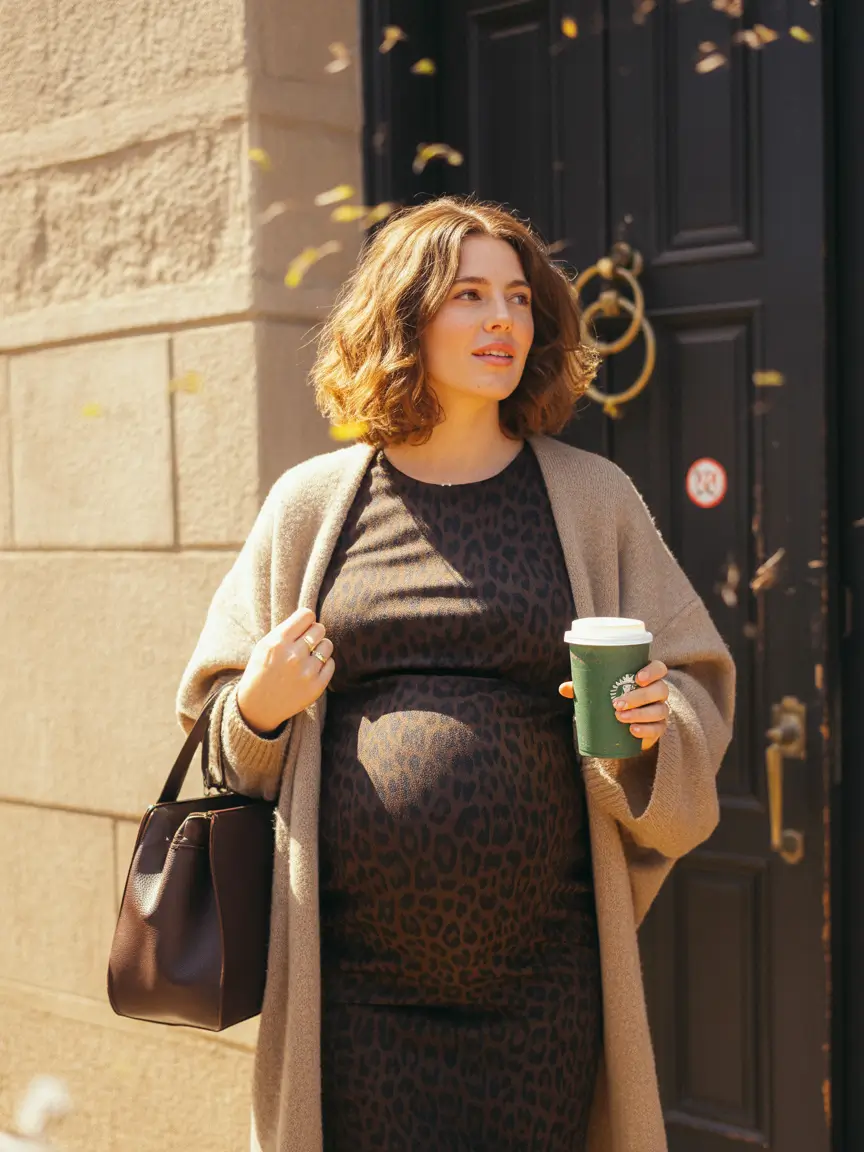 pregnancy outfit inspiration 2026 soft autumn layers with a touch of wild