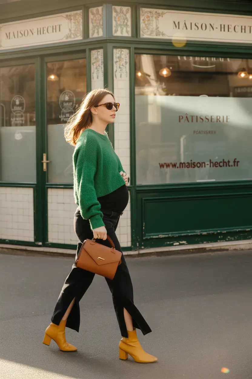pregnancy outfit inspiration 2026 bold green statements for bright autumn days
