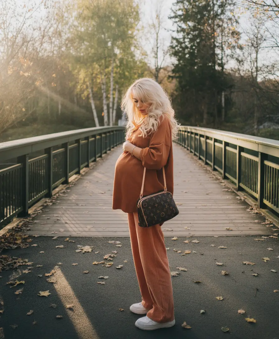 pregnancy outfit inspiration 2026 warm earth tones for gentle fall walks