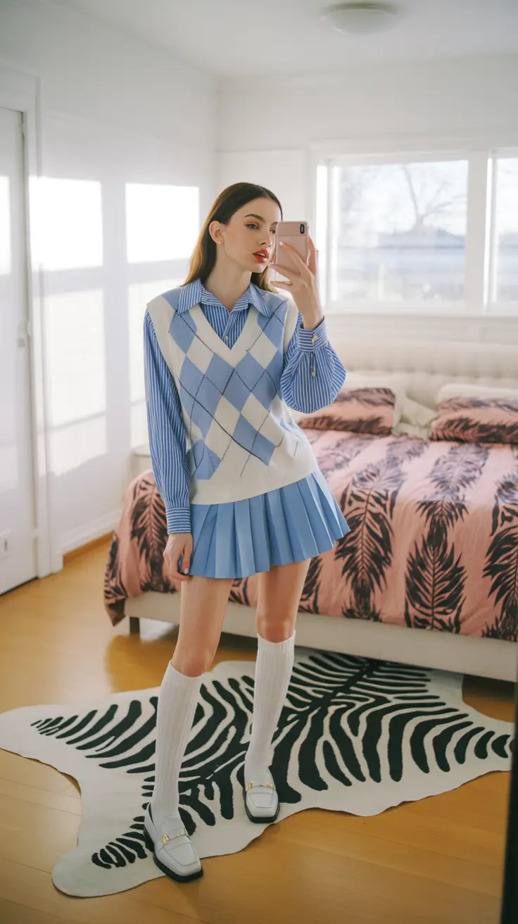 preppy outfits 2026 Ice Blue Academy Prep with Classic Lines