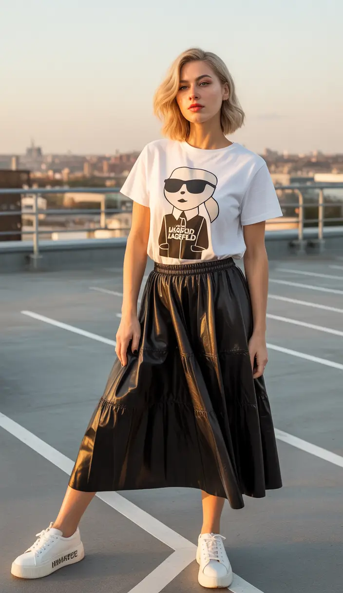 skirt outfits street chic in black shine