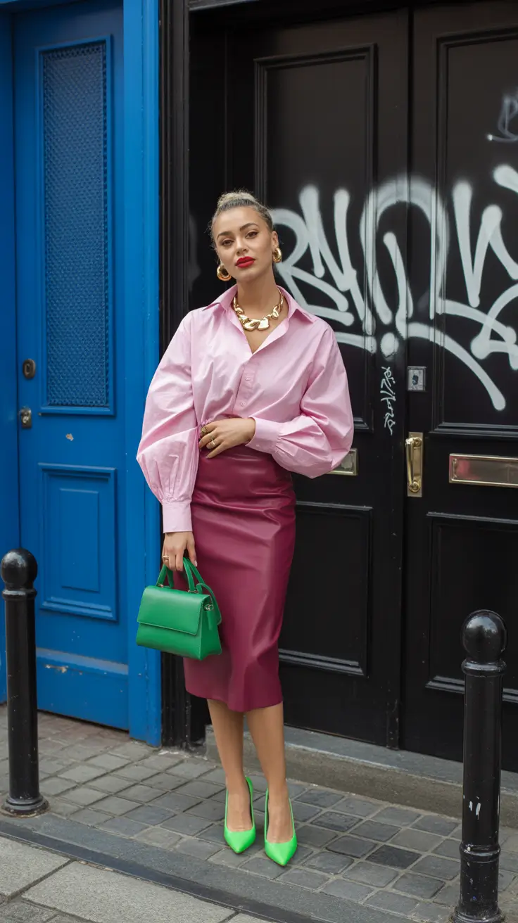 skirt outfits bold elegance in pink and green