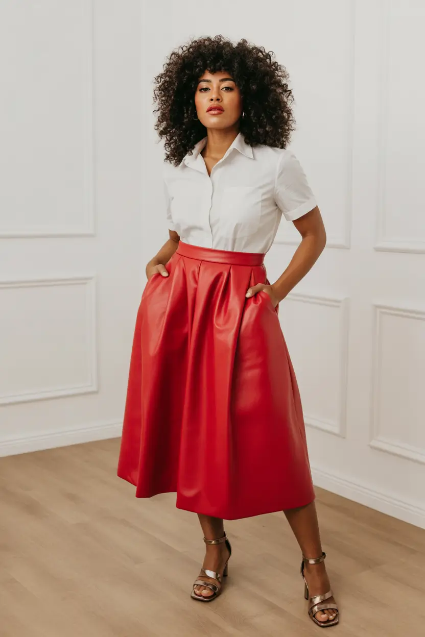 skirt outfits red satin power