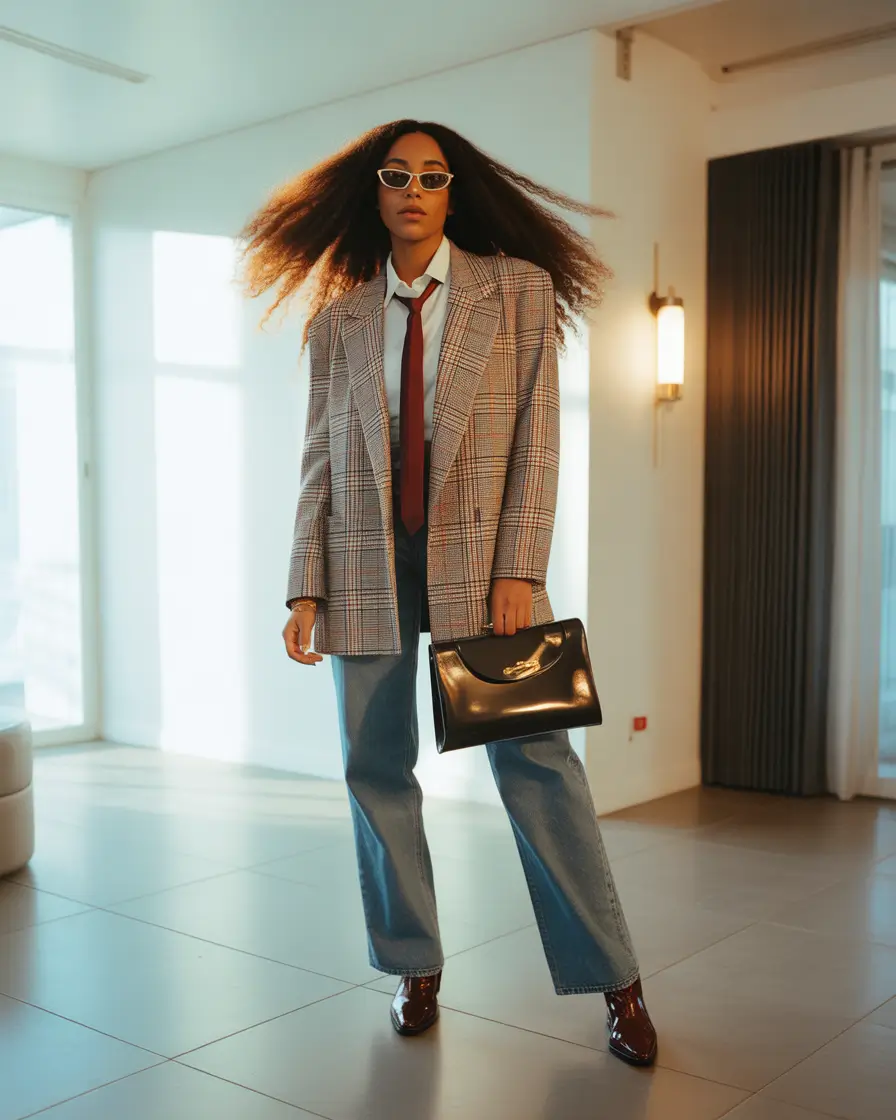 stylish blazer outfits 2026 statement plaid with retro modern energy