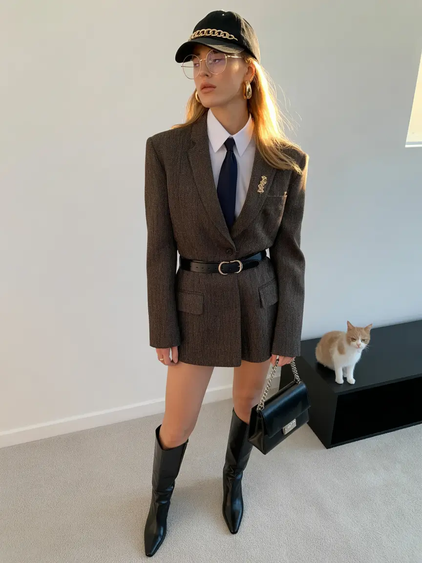 stylish blazer outfits 2026 sporty accessories with tailored mini confidence