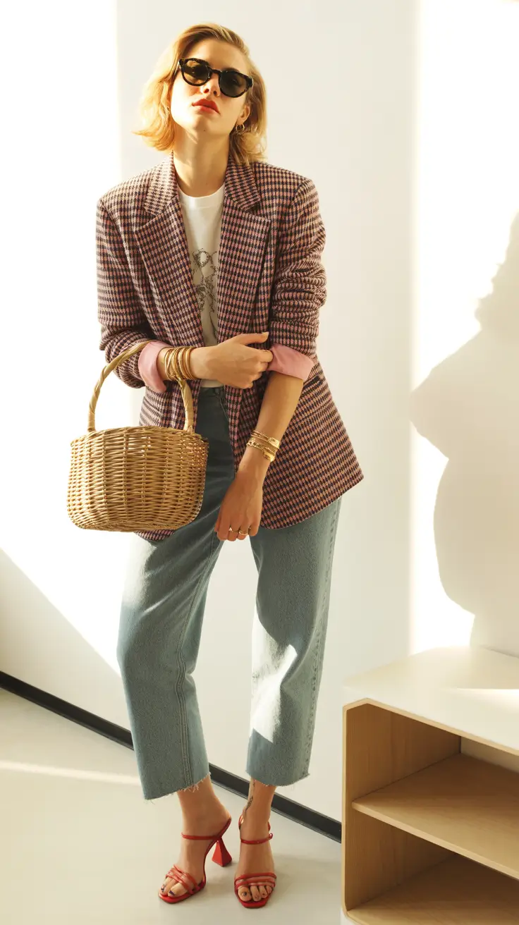 stylish blazer outfits 2026 vintage inspired plaid with modern ease