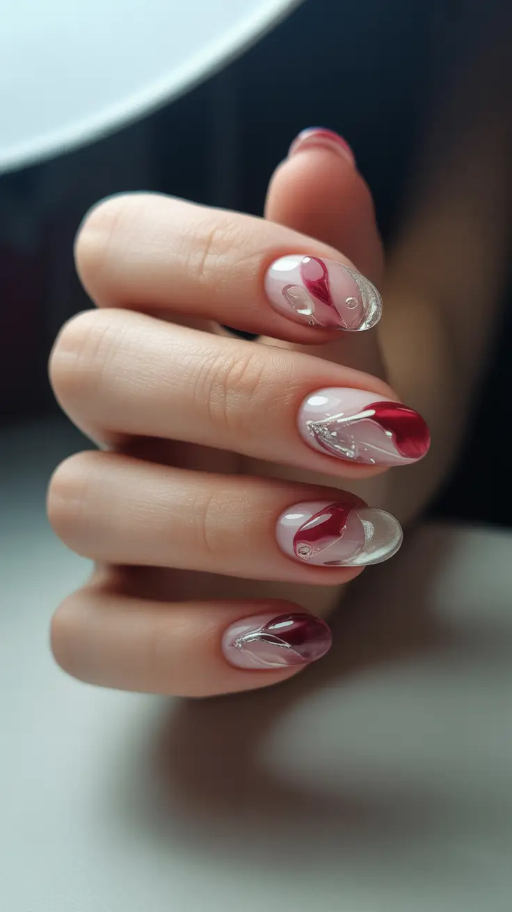 christmas nail design Glossy Cranberry Flow