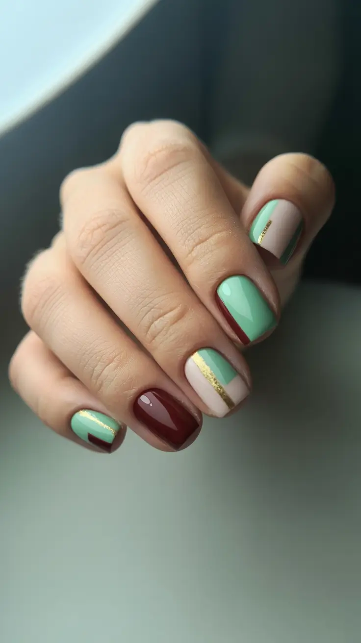 christmas nail design Mint & Merlot Minimalism