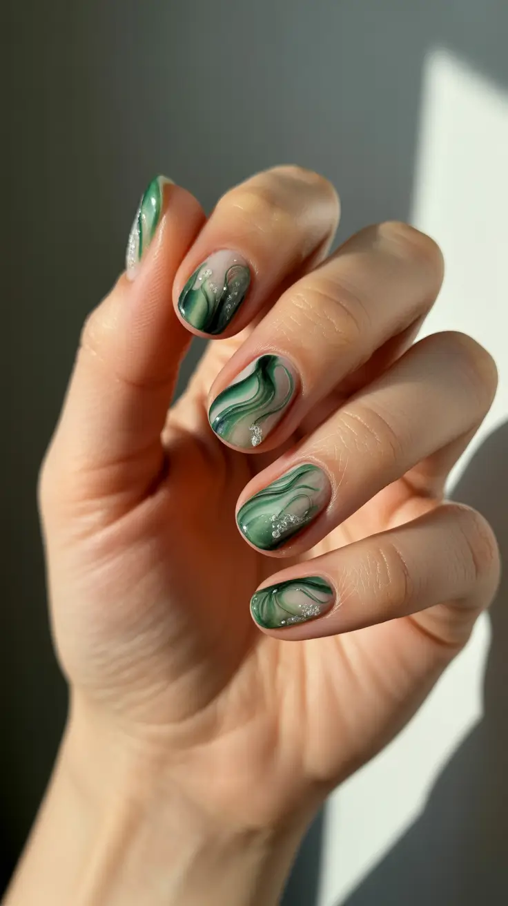 christmas nail design Emerald Marble Frost