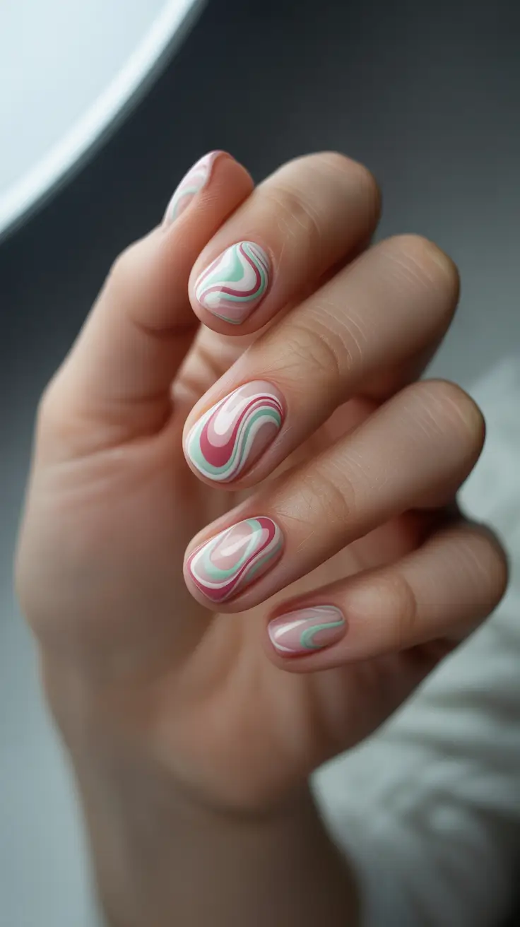 christmas nail design Peppermint Swirl