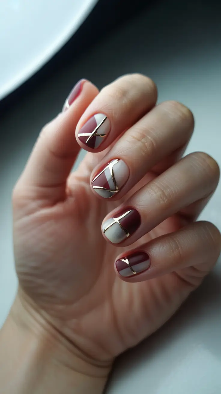 christmas nail design Golden Geometry