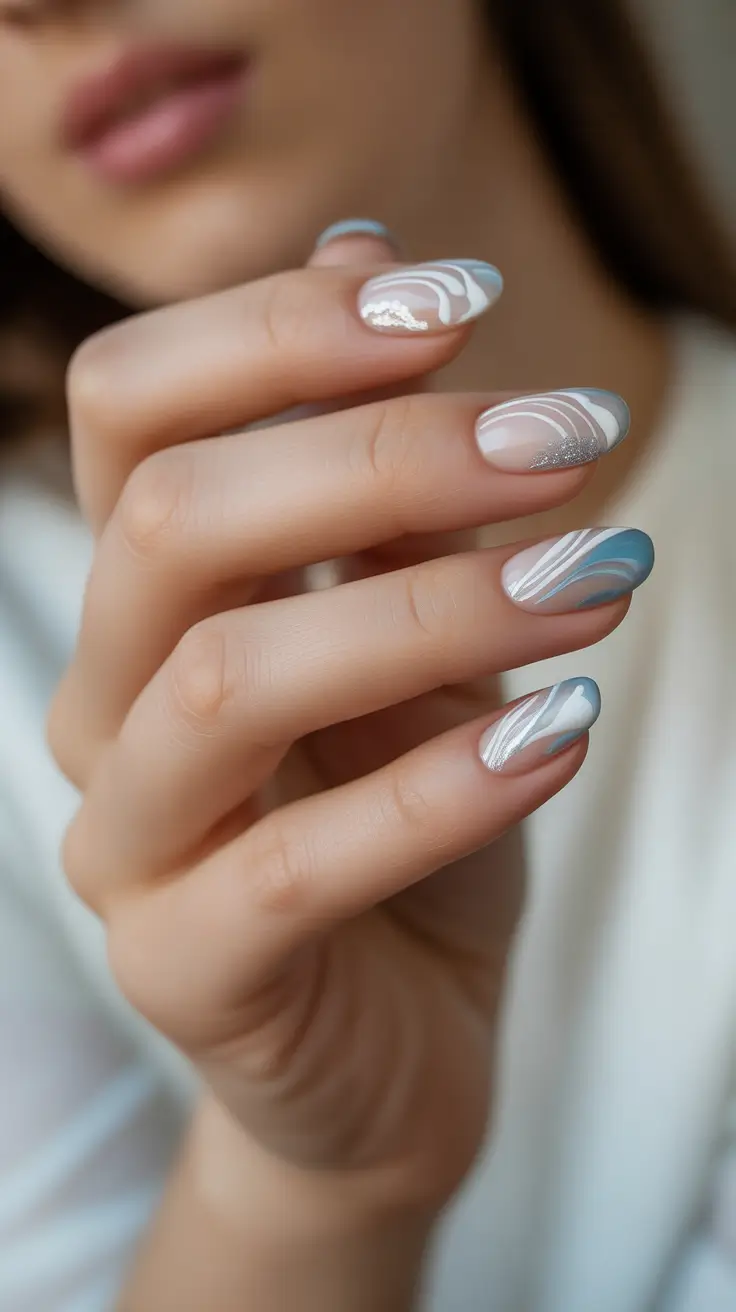 christmas nail design Frosted Blue Waves