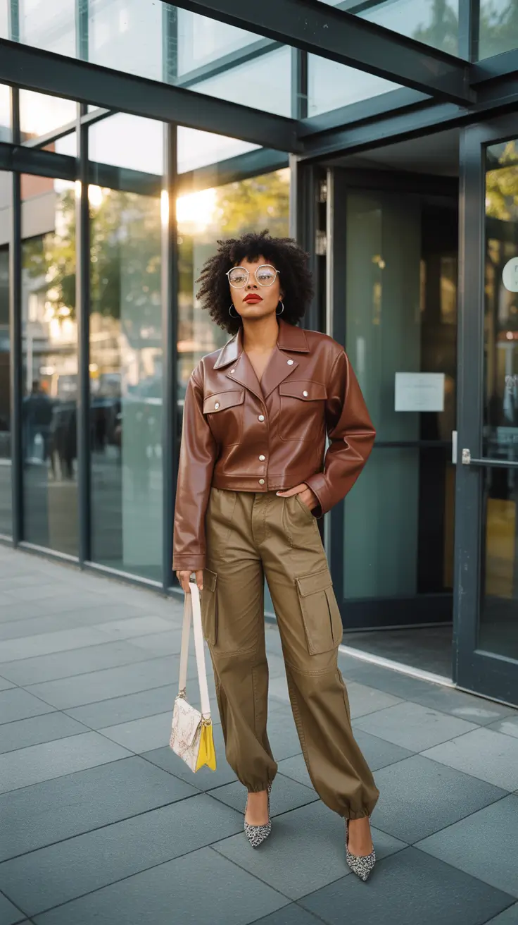 summer outfits for black women 2026-utility pants with luxe leather contrast