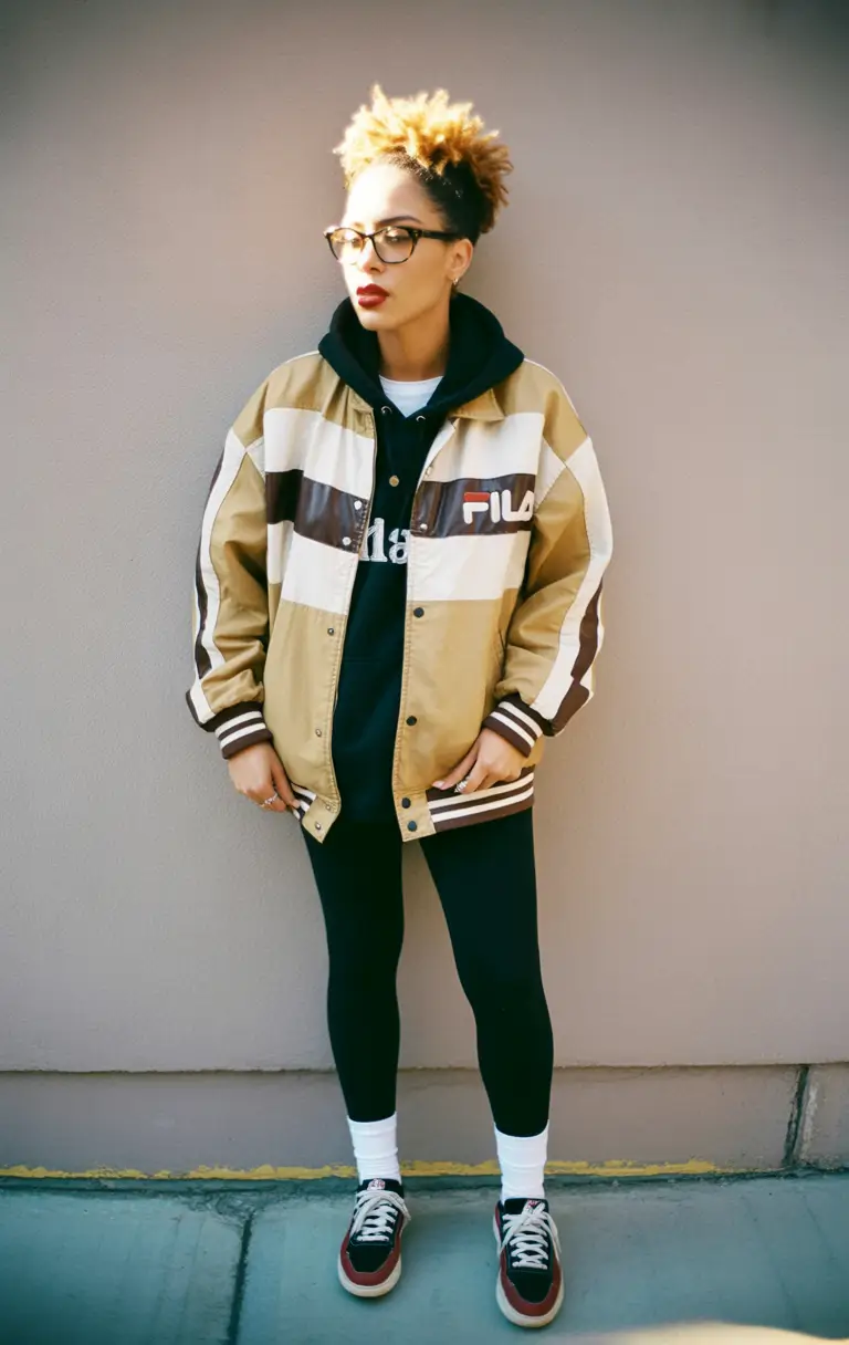 fashion outfits retro athletic layering with a 90s street feel