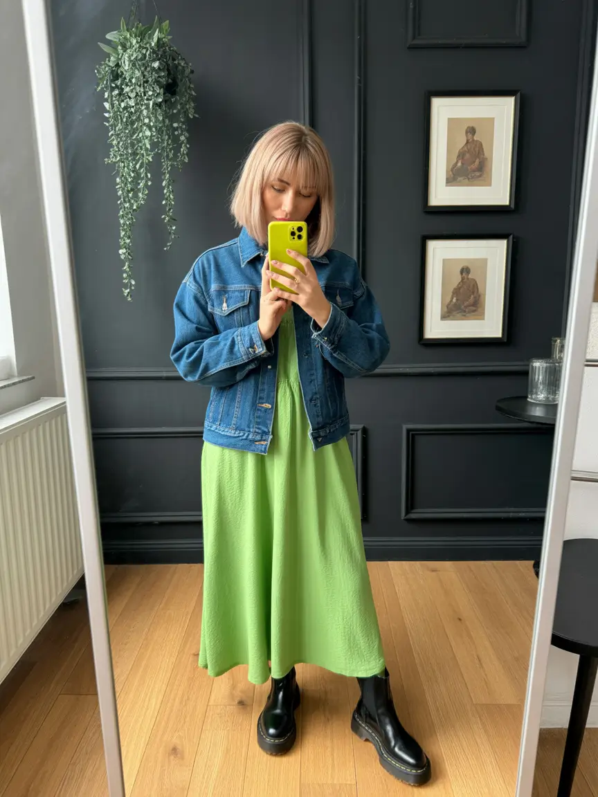 trendy outfits 2026 fresh lime and denim revival